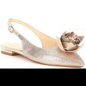 Jessica Simpson Evito2 rhinestone flower slingback silver shimmer size 5 1/2